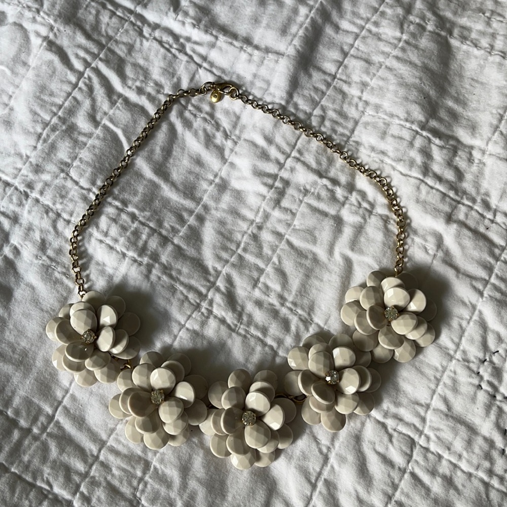 JCrew Floral Statement Necklace - White/Grey